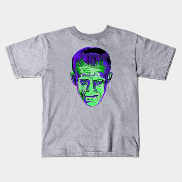Psychedelic Frankenstein Kids T-Shirt by Magic Whiskey ART